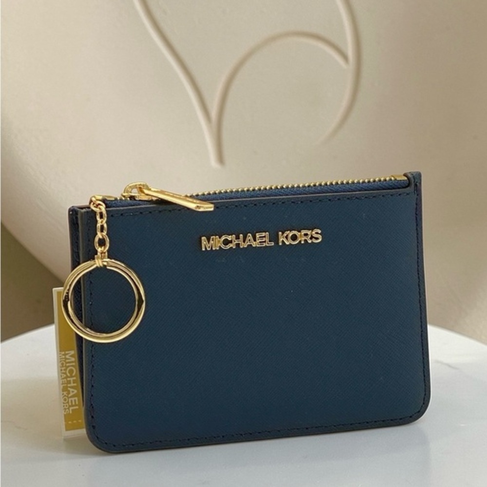 Michael Kors Navy Saffiano Leather Zip Coinpouch